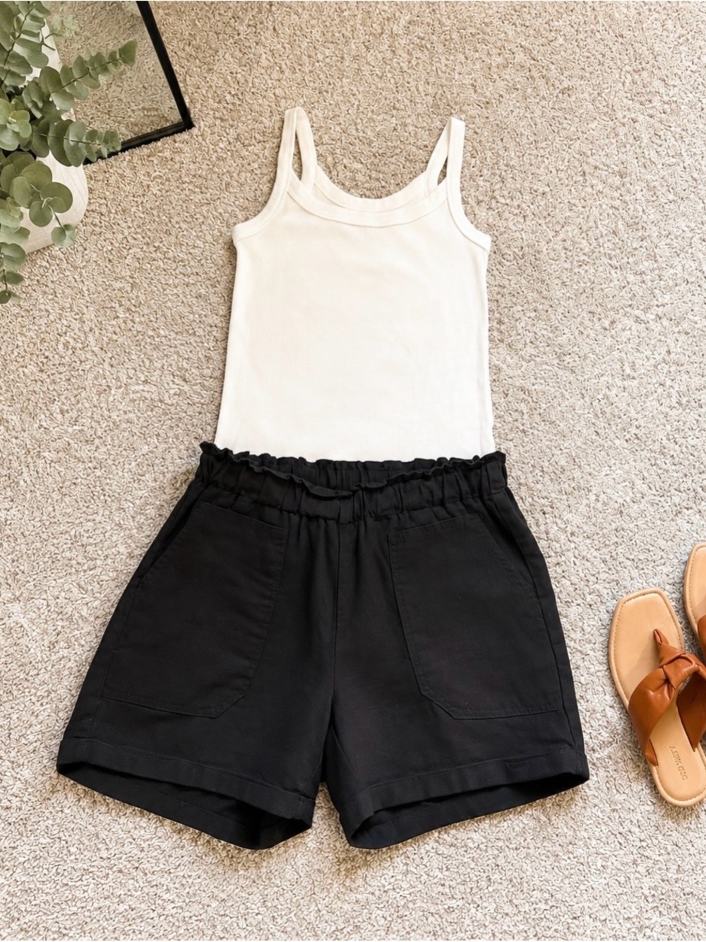 Black Paperbag High Waist Elastic Shorts